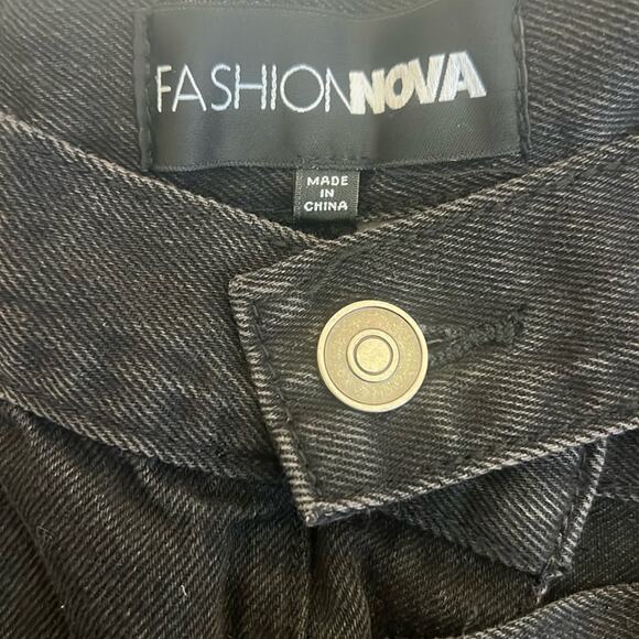 Fashion Nova Jeans Juniors 9 Black Cut Out Waist High Rise Straight Leg Retro - Picture 5 of 6